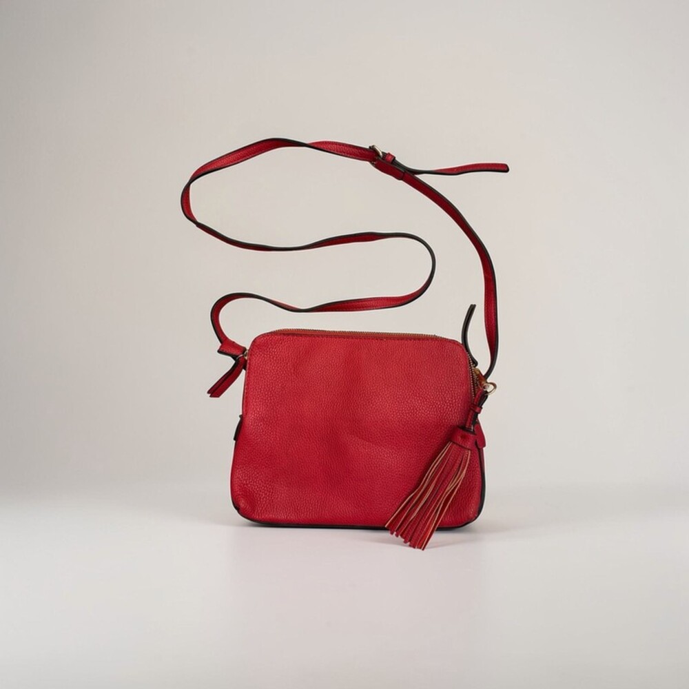 Kate & Alex Cuffaro Red Pebbled Leather Tassel Crossbody Bag